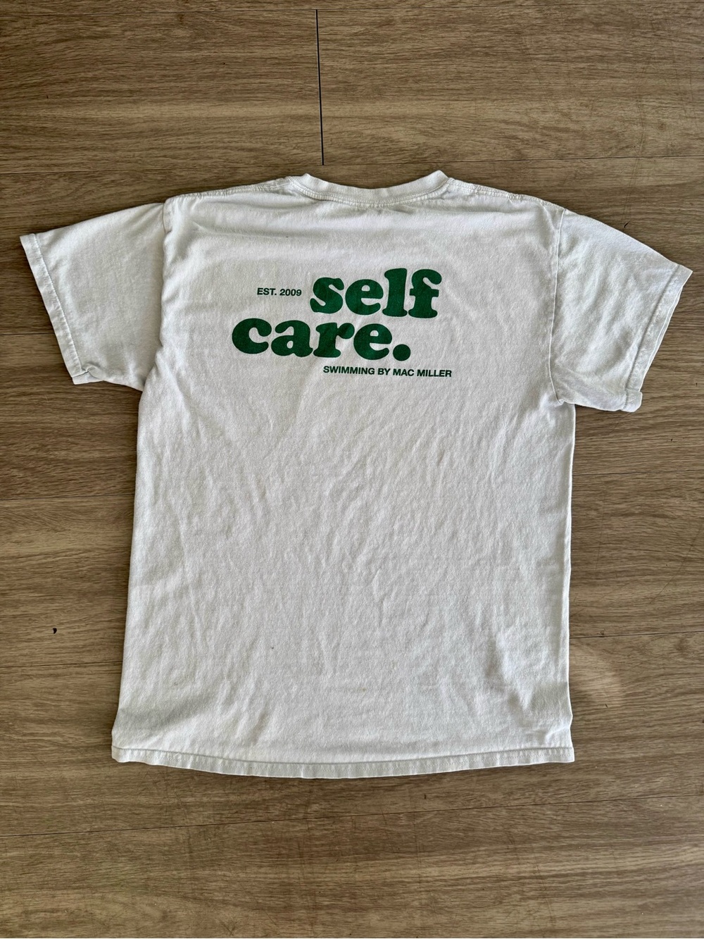 Mac Miller Swimming Self Care T-Shirt White Green Graphic Tee Size Medium